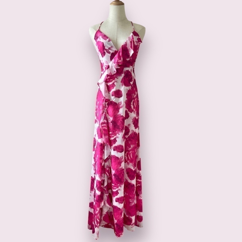 BIN#19 - Pink Floral Strappy Back Vacation Summer Dress Small